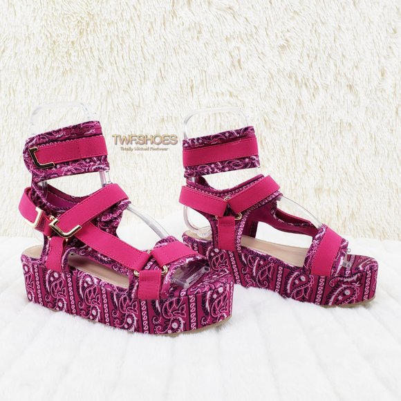 Fuchsia Pink Paisley Bandanna 2" harness strap shoes Comfy Pink Bandana - Picture 5 of 12